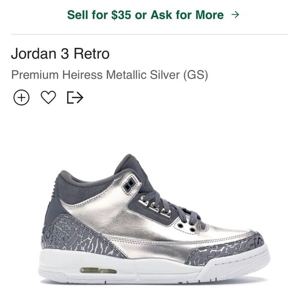 Jordan 3 Retro Premium Heiress Metallic Silver GS6/ W7 - Picture 1 of 9